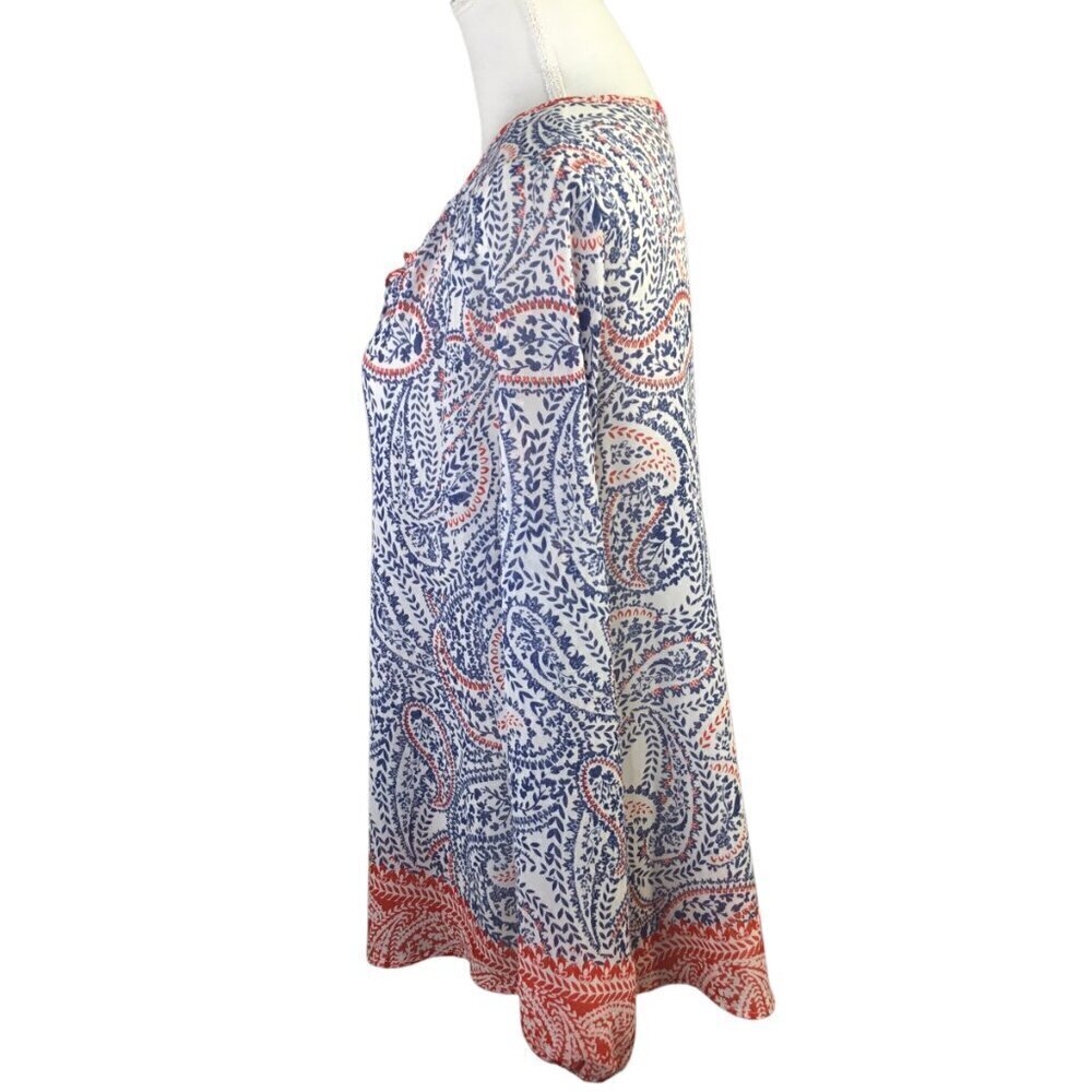 Ariat Blouse Paisley Size Medium Blue Red Long Sleeve Loose Semi Sheer Tunic - Picture 3 of 8